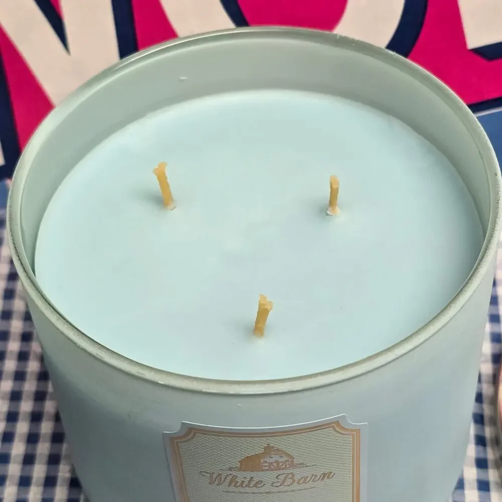 BBW Winter White Barn Blue Jar & Wax Large 3 Wick Candle Holiday Home Fragrance